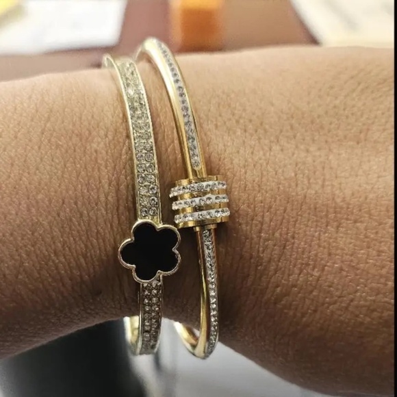 Classic 10k Gold Plated Cz Diamond Bangle bracelet - Picture 5 of 16